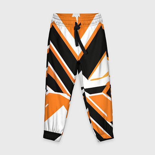 Детские брюки Чёрно-оранжевые широкие линии на белом фоне / 3D-принт – фото 1