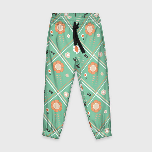 Детские брюки Зеленый цветочный - ретро / 3D-принт – фото 1