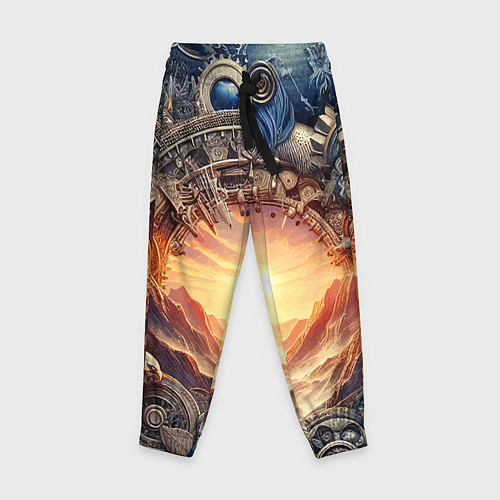 Детские брюки Закат солнца в горах - стимпанк коллаж / 3D-принт – фото 1
