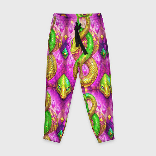 Детские брюки Желто-зеленые змеи паттерн / 3D-принт – фото 1