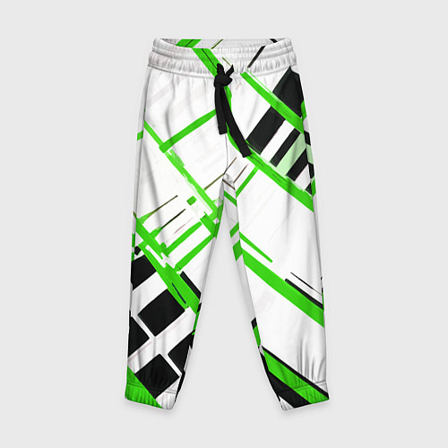 Детские брюки Зелёно-чёрные полосы на белом фоне / 3D-принт – фото 1