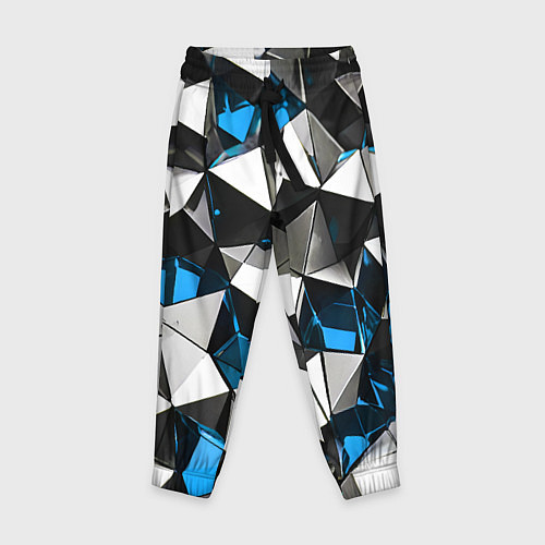 Детские брюки Сине-белые рельефные треугольники на чёрном фоне / 3D-принт – фото 1