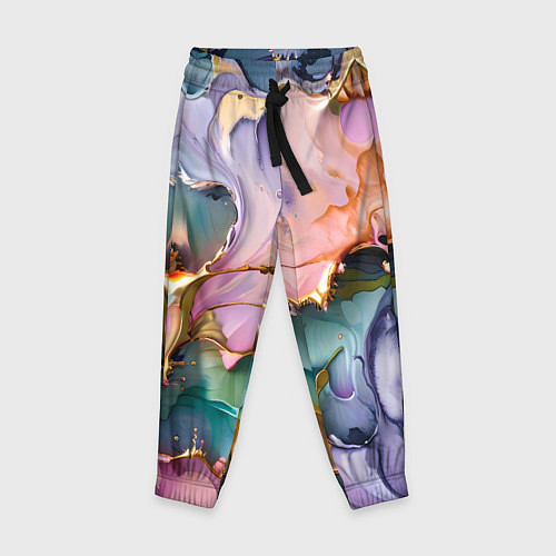 Детские брюки Сиренево-золотые всплески краски / 3D-принт – фото 1