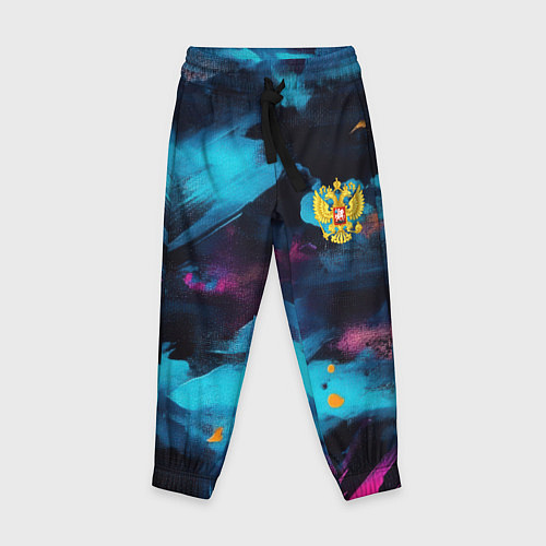 Детские брюки Герб РФ на текстурном камуфляже / 3D-принт – фото 1