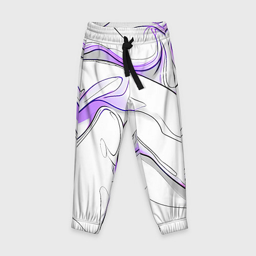Детские брюки Черные и фиолетовые линии на белом / 3D-принт – фото 1
