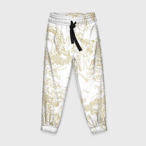 Детские брюки Золотой дракон в виде узора на белом / 3D-принт – фото 1
