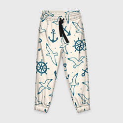 Брюки детские Морской паттерн из штурвалов, чаек и якорей, цвет: 3D-принт
