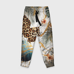 Брюки детские Мрамор с цветами и леопардовый узор, цвет: 3D-принт