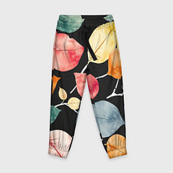 Детские брюки Разноцветные акварельные листья на чёрном, AI