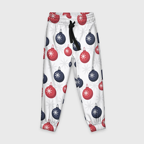 Детские брюки Синие и красные новогодние шары со снежинками / 3D-принт – фото 1