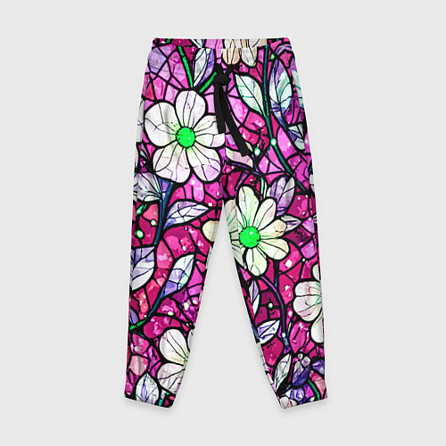 Детские брюки Цветочный розовый витраж / 3D-принт – фото 1