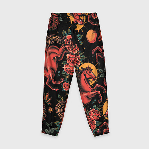 Детские брюки Красная лошадь с розами / 3D-принт – фото 1