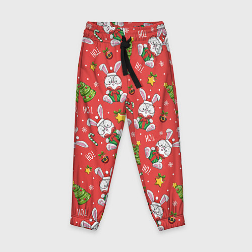 Детские брюки Новогодний паттерн с зайчиком / 3D-принт – фото 1