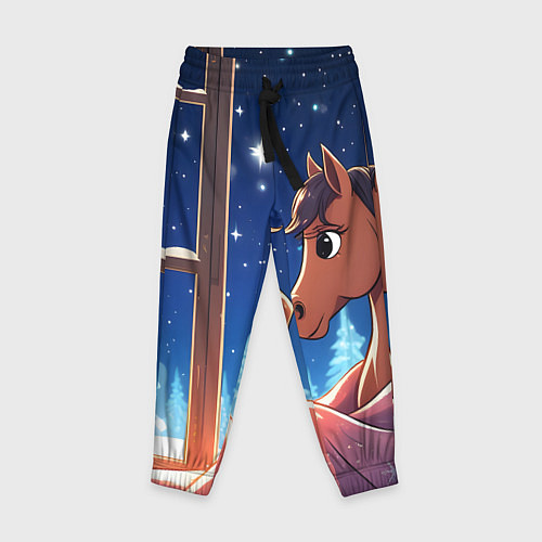 Детские брюки Лошадка зимней звездной ночью / 3D-принт – фото 1