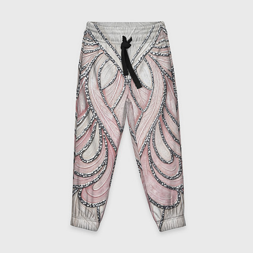 Детские брюки Нежно розовый орнамент из перьев / 3D-принт – фото 1