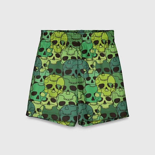 Детские шорты Зеленые черепа - паттерн / 3D-принт – фото 1