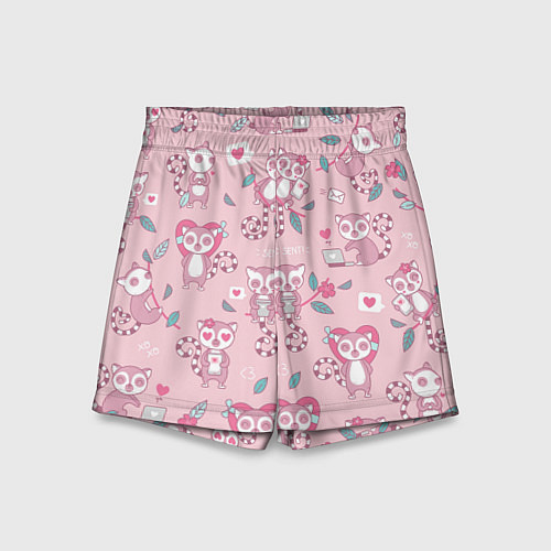 Детские шорты Лемуры любовь розовый фон / 3D-принт – фото 1