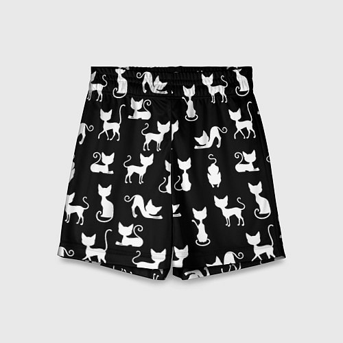 Детские шорты КОШКИ БЕЛОЕ НА ЧЕРНОМ / 3D-принт – фото 1