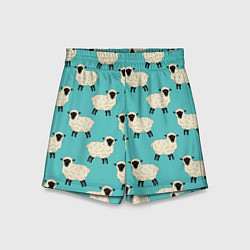 Детские шорты Овечки паттерн на бирюзовом