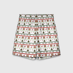 Шорты детские Узор новогодний Бело-красно-зеленый, цвет: 3D-принт