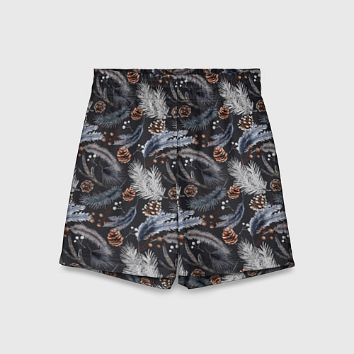 Детские шорты Узор из еловых веток и шишек Акварельный рисунок / 3D-принт – фото 1