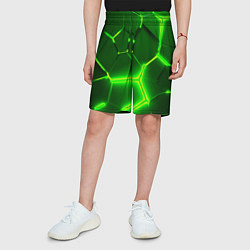 Шорты детские 3D ПЛИТЫ НЕОН NEON GREEN HEXAGON РАЗЛОМ, цвет: 3D-принт — фото 2