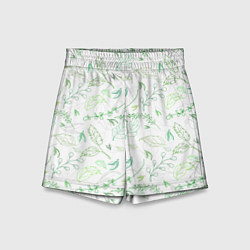 Шорты детские Хаос из зелёных веток и листьев, цвет: 3D-принт