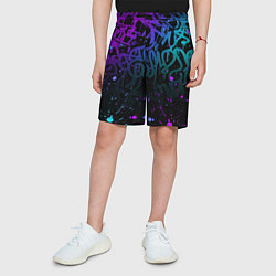 Шорты детские НЕОНОВОЕ ГРАФФИТИ НЕОНОВЫЕ БРЫЗГИ, цвет: 3D-принт — фото 2