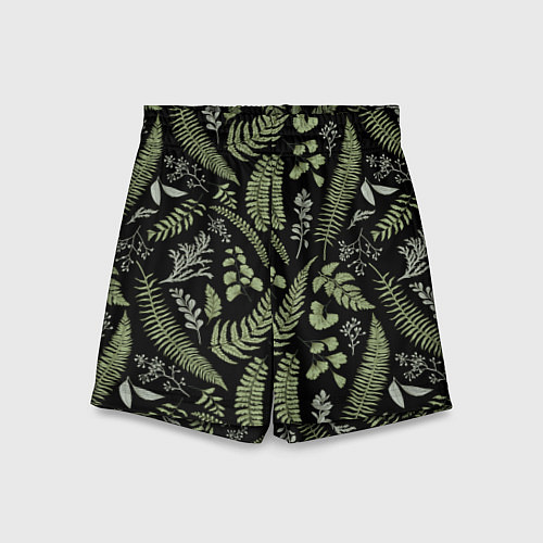 Детские шорты Зелёные листья папоротника на черном фоне / 3D-принт – фото 1
