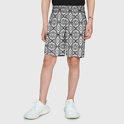 Шорты детские Черно-белый абстрактный узор ромбы, цвет: 3D-принт — фото 2