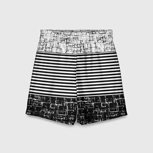Детские шорты Черно-белый комбинированный абстрактный с полосаты / 3D-принт – фото 1