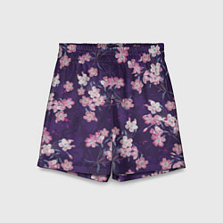 Детские шорты Цветы Розовые На Фиолетовом Фоне
