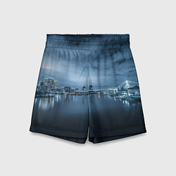 Шорты детские Неоновый город вдалеке и небо - Синий, цвет: 3D-принт