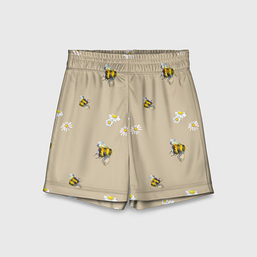 Детские шорты Цветы Ромашки и Пчёлы / 3D-принт – фото 1