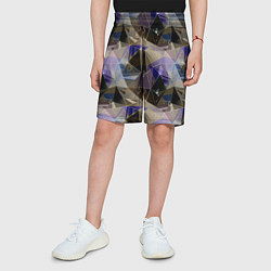 Шорты детские Полигональный абстрактный: бежевый, коричневый, си, цвет: 3D-принт — фото 2
