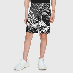 Шорты детские Черно-белые волны, цвет: 3D-принт — фото 2