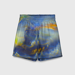 Детские шорты Абстрактные мазки красок и силуэт - Синий
