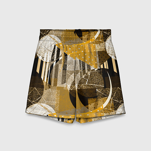Детские шорты Гранжевая абстракция: Черный, белый, горчичный орн / 3D-принт – фото 1
