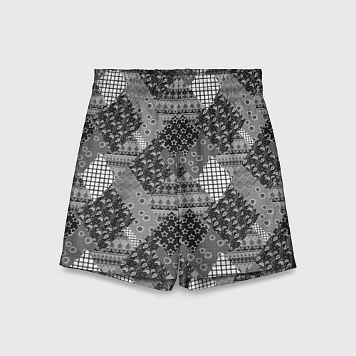Детские шорты Black and White Ethnic Patchwork Pattern / 3D-принт – фото 1