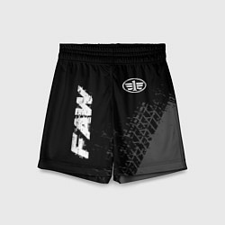 Шорты детские FAW speed на темном фоне со следами шин: надпись,, цвет: 3D-принт