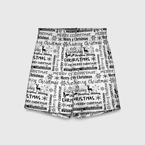 Детские шорты Черно белый рождественский текстовый узор / 3D-принт – фото 1