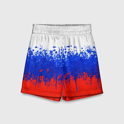 Детские шорты Флаг России с горизонтальными подтёками / 3D-принт – фото 1