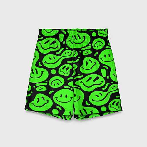 Детские шорты Психоделические смайлы - салатовый неон / 3D-принт – фото 1