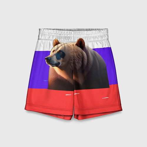 Детские шорты Медведь на флаге России / 3D-принт – фото 1