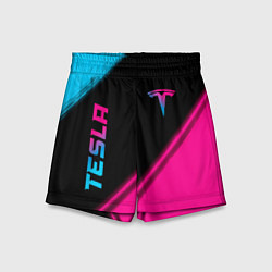 Шорты детские Tesla - neon gradient: надпись, символ, цвет: 3D-принт