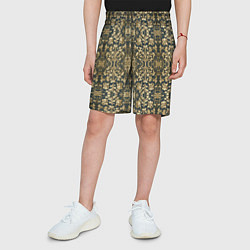 Шорты детские Объемный золотой цветочный узор, цвет: 3D-принт — фото 2