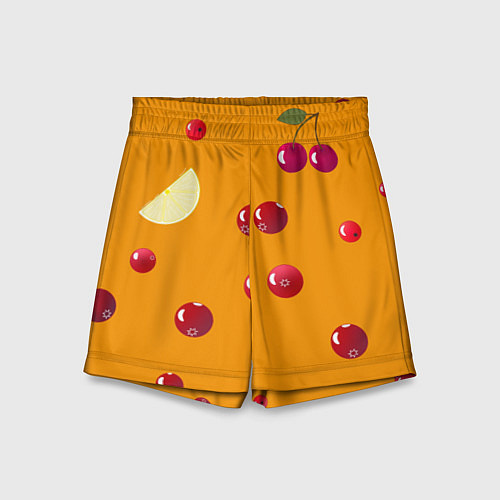 Детские шорты Ягоды и лимон, оранжевый фон / 3D-принт – фото 1