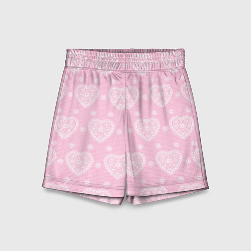 Детские шорты Розовое кружево сердечки / 3D-принт – фото 1