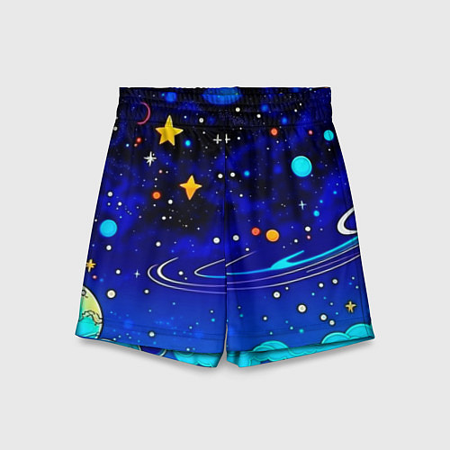 Детские шорты Мультяшный космос темно-синий / 3D-принт – фото 1