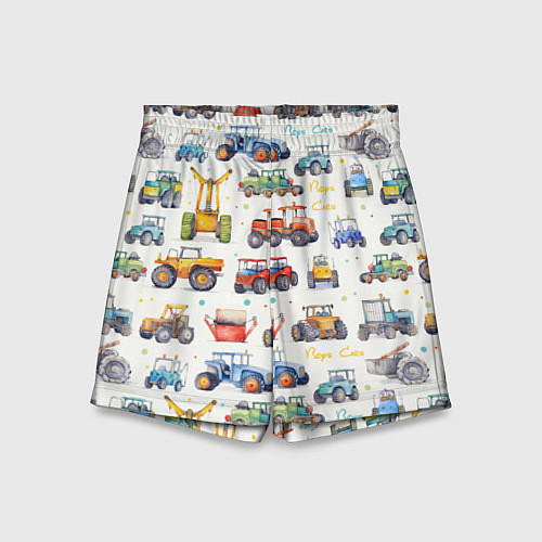 Детские шорты Акварельные тракторы - детский паттерн / 3D-принт – фото 1